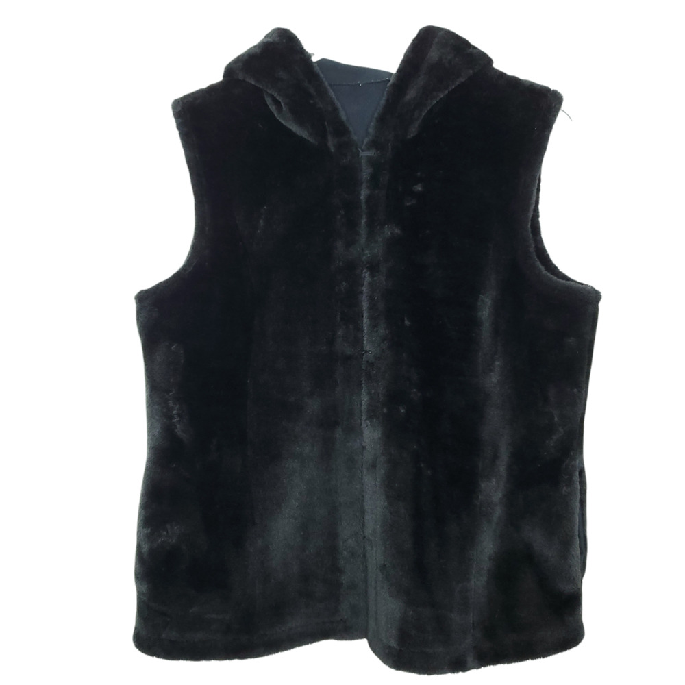 Katie Todd Reversible Faux-Fur Vest M Black Faux Suede Hooded Sleeveless